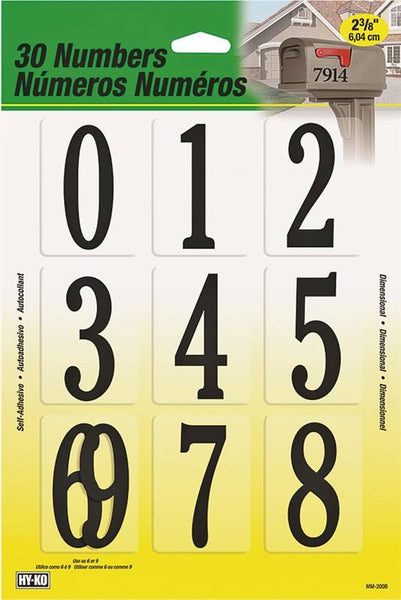 HY-KO MM-200B Packaged Number Set, 2-3/8 in H Character, Black Character, Plastic