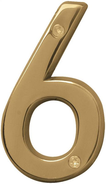 HY-KO Prestige Series BR-42PB/6 House Number, Character: 6, 4 in H Character, Brass Character, Brass
