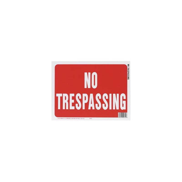 HY-KO 20612 Identification Sign, Rectangular, NO TRESPASSING, White Legend, Red Background, Plastic