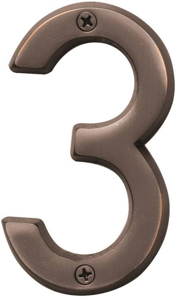 HY-KO Prestige Series BR-42OWB/3 House Number, Character: 3, 4 in H Character, Bronze Character, Brass