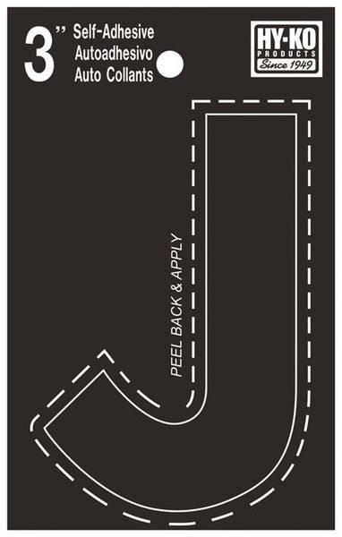 HY-KO 30400 Series 30420 Die-Cut Letter, Character: J, 3 in H Character, Black Character, Vinyl