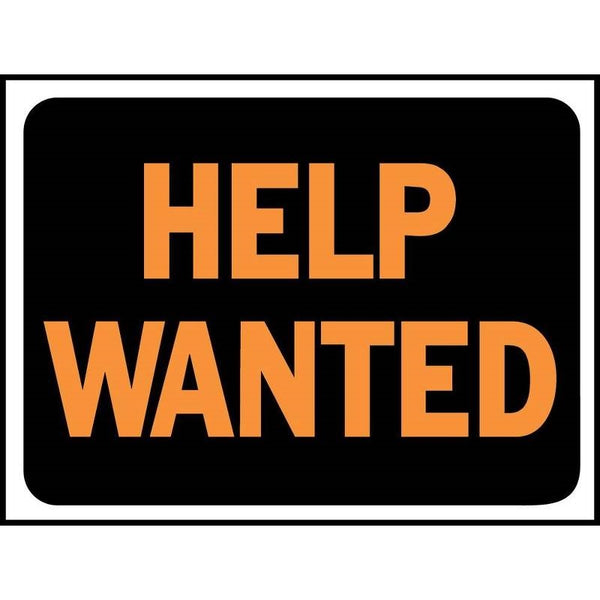 HY-KO Hy-Glo Series 3034 Identification Sign, Rectangular, HELP WANTED, Fluorescent Orange Legend, Black Background