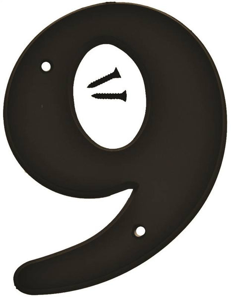 HY-KO 30200 Series 30209 House Number, Character: 9, 6 in H Character, Black Character, Plastic