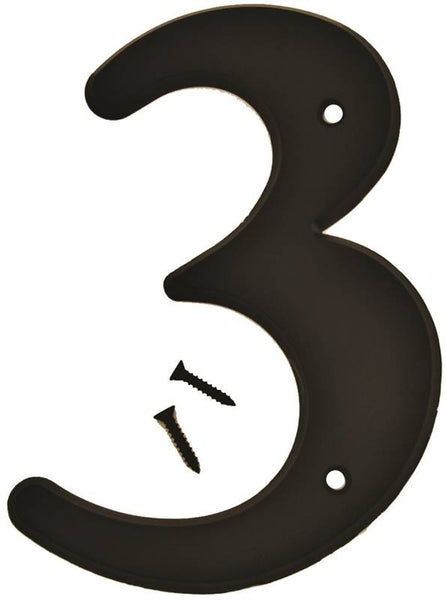 HY-KO 30200 Series 30203 House Number, Character: 3, 6 in H Character, Black Character, Plastic