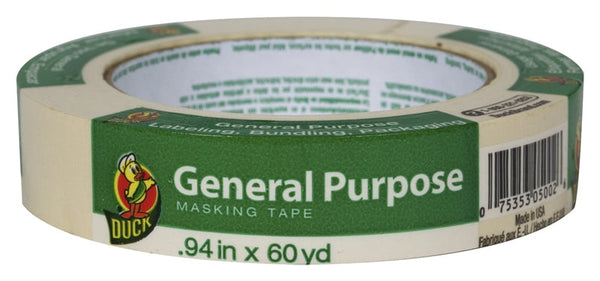 Duck 394693 Masking Tape, 60 yd L, 0.94 in W, Beige