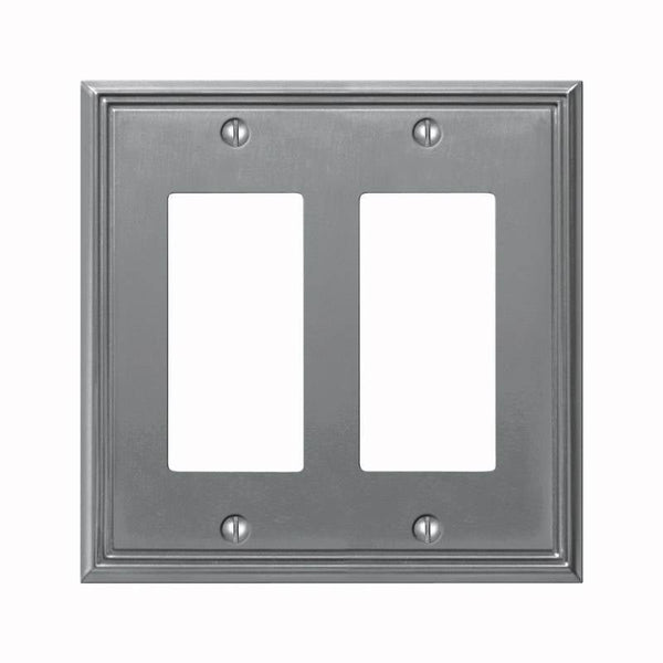 AmerTac Metro Line 77RRBN Wallplate, 4-3/4 in L, 4-3/4 in W, 2 -Gang, Metal, Brushed Nickel