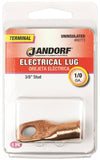 Jandorf 60773 Electrical Lug, 1/0 AWG Wire, 3/8 in Stud, Copper Contact, Brown