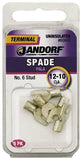 Jandorf 60842 Spade Terminal, 600 V, 12 to 10 AWG Wire, #6 Stud, Copper Contact