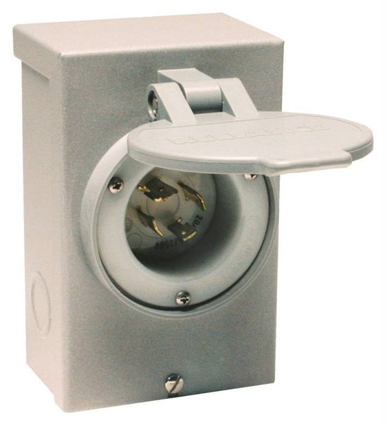 RELIANCE CONTROLS PB20 Power Inlet Box, 20 A, 125/250 V, Gray