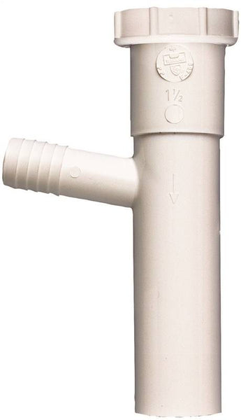 Plumb Pak PP66-4W Dishwasher Tailpiece, 1-1/2 in, 8 in L, Slip-Joint, 3/4 in (7/8 in O.D.) Branch, Plastic, White
