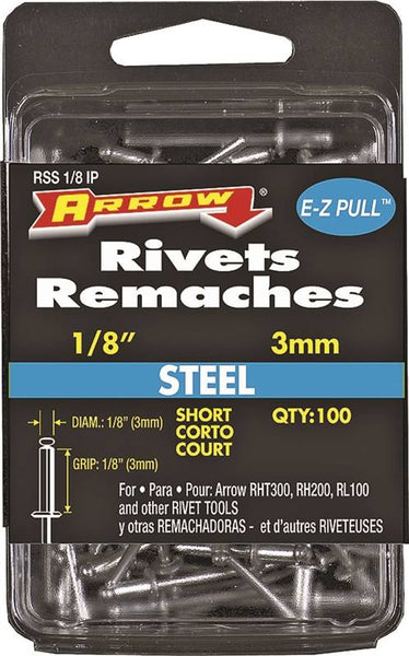 Arrow RSS1/8IP Pop Rivet, Short, 1/8 in L, Steel