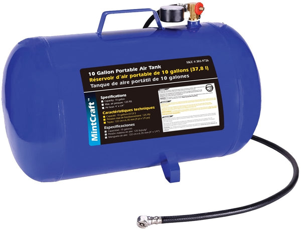 ProSource AT10 Air Tank, 10 gal Tank, 1/4 in Inlet, 5/16 in Outlet, 85 to 125 psi Pressure, Steel, 2 mm Gauge