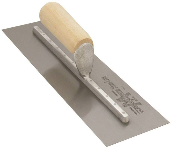 Marshalltown MX64 Finishing Trowel, 14 in L Blade, 4 in W Blade, Spring Steel Blade, Straight Handle, Wood Handle