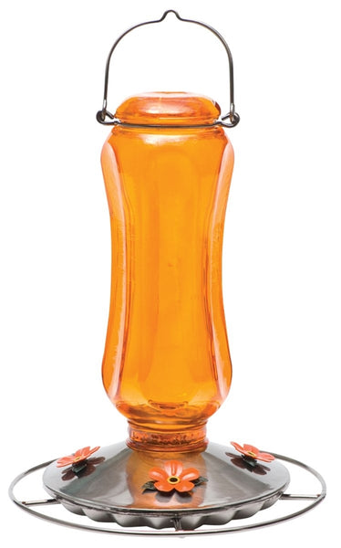 Perky-Pet 8135-2 Bird Feeder, Carnival Glass Vintage, 16 oz, 4-Port/Perch, Glass, Orange, 11-3/4 in H