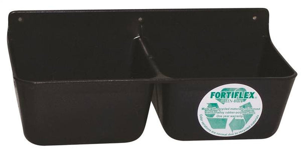 FORTEX-FORTIFLEX MF2BX Mineral Feeder, 1.75 qt Volume, 2-Compartment, Polyethylene/Rubber, Black