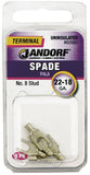 Jandorf 60980 Spade Terminal, 600 V, 22 to 18 AWG Wire, #8 Stud, Copper Contact