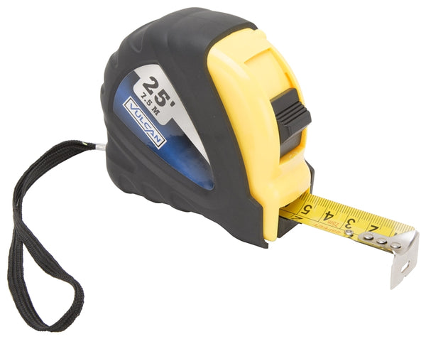 Vulcan C21-7.5X25 Measuring Tape, 25 ft L Blade, 1 in W Blade, Steel Blade, ABS Plastic Case, Yellow Case