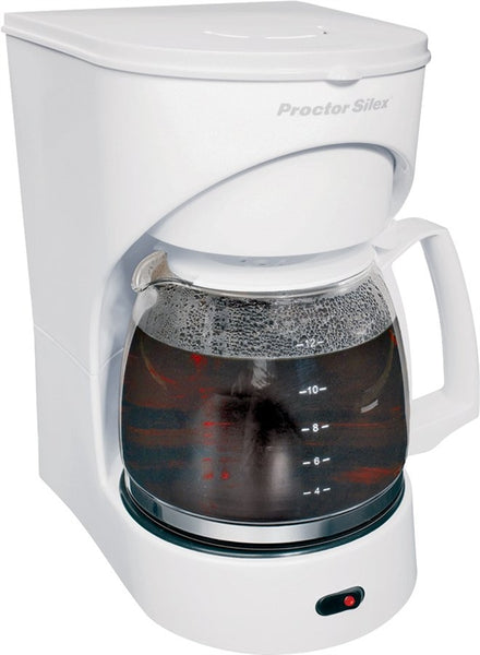 Proctor Silex 43501Y Coffee Maker, 12 Cups Capacity, 900 W, Glass, White, Automatic Control