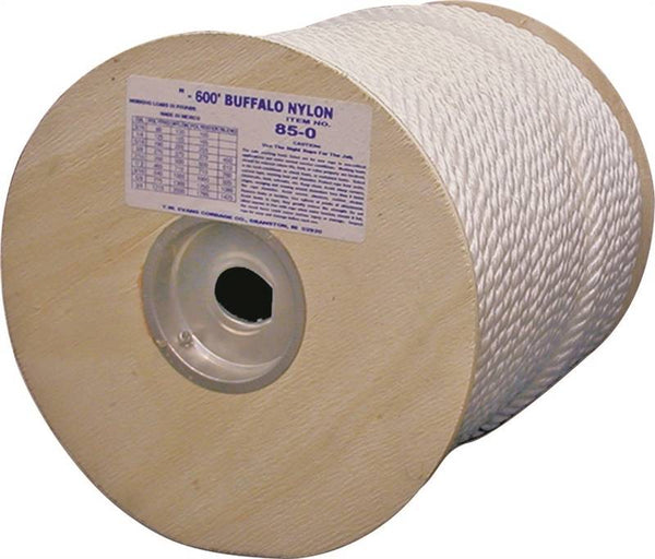 T.W. Evans Cordage 85-050 Rope, 1/4 in Dia, 600 ft L, 181 lb Working Load, Nylon, White