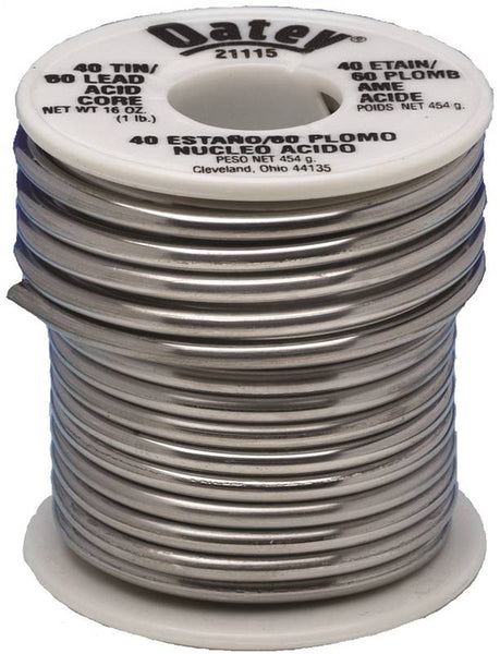 Oatey 21115 Acid Core Wire Solder, 1 lb, Solid, Silver, 360 to 460 deg F Melting Point