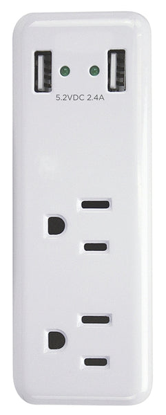 PowerZone ORUSB242 Outlet Charger, 2 -USB Port, 2 -Outlet, White