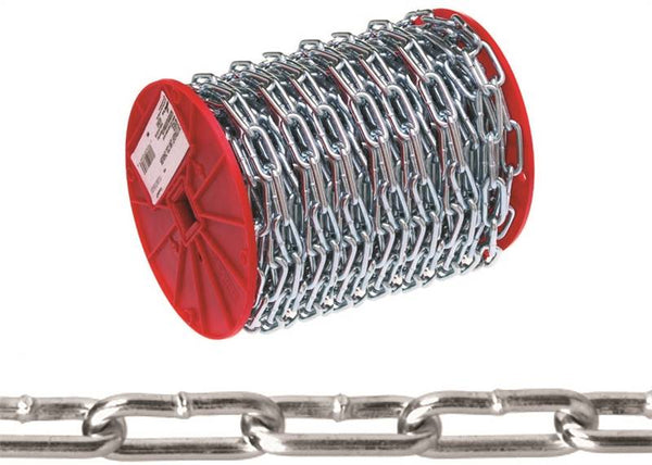 Campbell 0722827 Straight Link Coil Chain, #2/0, 40 ft L, 520 lb Working Load, Steel, Zinc