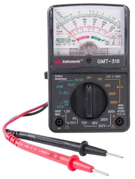 GB GMT-318 Multimeter, Analog Display, Functions: AC Voltage, DC Current, DC Voltage, Resistance, Black