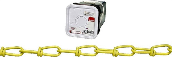 Campbell PD075-2496 Loop Chain, #2/0, 200 ft L, 255 lb Working Load, Low Carbon Steel, Yellow Poly-Coated