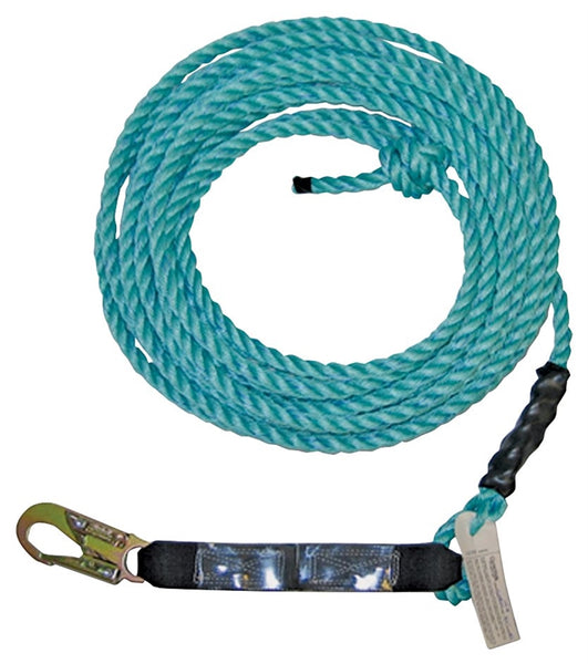 GUARDIAN FALL PROTECTION 01310 Vertical Lifeline Assembly, 130 to 310 lb, 25 ft L Line, Double Locking Snap Harness Hook