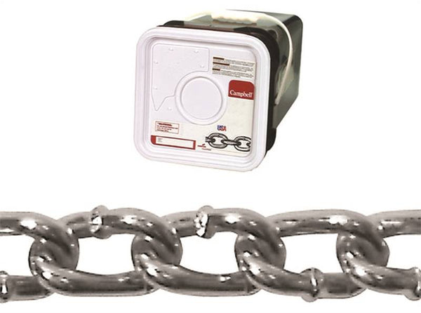 Campbell 0322026 Twist Link Coil Chain, #2/0, 175 ft L, 520 lb Working Load, Steel, Zinc