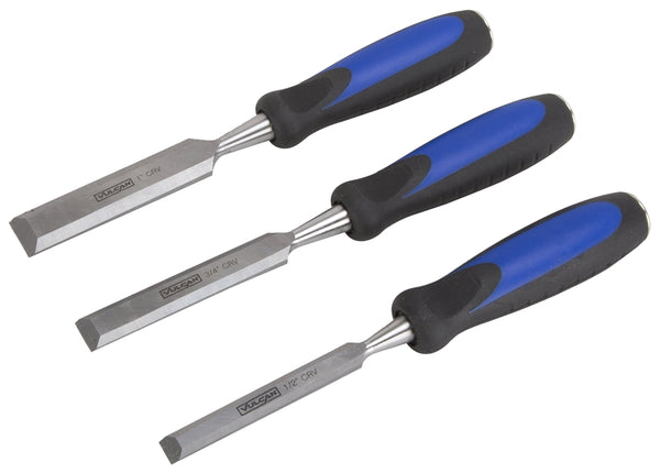 Vulcan JL-CH3PC Chisel Set with Striking Cap, 4-Piece, CRV, Polished, Blue and Black