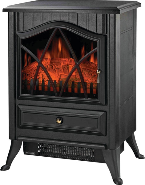 PowerZone ND-18D2S Electric Fireplace Heater, 120 V, Adjustable Thermostat Control, Black