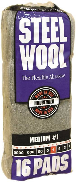 Homax 106604-06 Steel Wool, #1 Grit, Medium, Gray