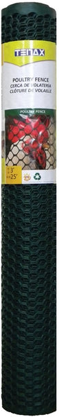 TENAX 090786 Poultry Fence, 25 ft L, 3 ft W, Hexagonal Mesh, 3/4 x 3/4 in Mesh, Plastic, Green