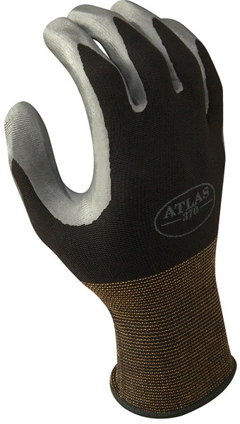 ATLAS 370BM-07.RT High-Flexibility Protective Gloves, M, Knit Wrist Cuff, Nitrile Glove, Black/Gray