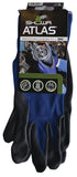 ATLAS 380L-08.RT Lightweight Coated Gloves, L, 8-21/32 to 10-15/64 in L, Elastic Cuff, Nitrile Foam Coating, Black/Blue