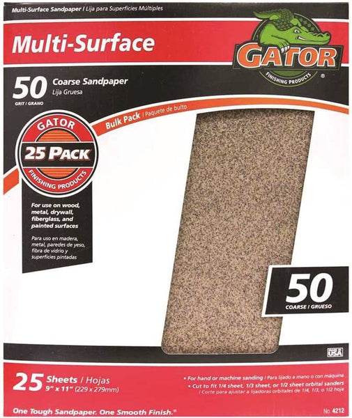 Gator 3267 Sanding Sheet, 11 in L, 9 in W, 50 Grit, Coarse, Aluminum Oxide Abrasive