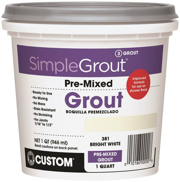CUSTOM PMG381QT Tile Grout, Paste, Characteristic, Bright White, 1 qt Pail
