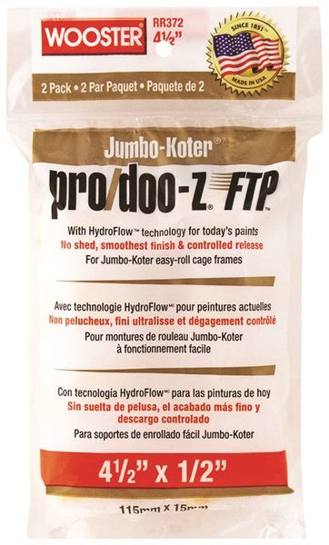 WOOSTER RR372-4 1/2 Paint Roller Cover, 1/2 in Thick Nap, 4-1/2 in L, Fabric Cover, White