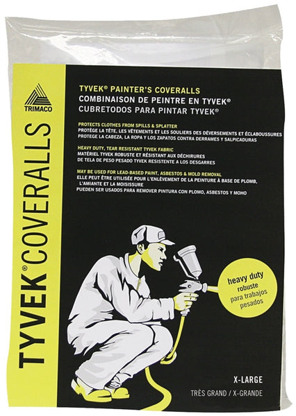Trimaco 14123 Professional Painter's Coveralls, XL, Zipper Closure, Tyvek, White