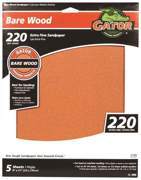 Gator 4465 Sanding Sheet, 11 in L, 9 in W, Extra Fine, 220 Grit, Garnet Abrasive, Paper Backing