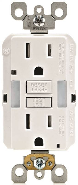 Leviton R92-GFNL1-00W GFCI Duplex Receptacle with Guide Light, 2 -Pole, 15 A, 125 V, Back, Side Wiring, NEMA: 5-15R
