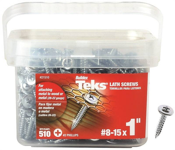Teks 21510 Lath Screw, #8 Thread, Truss Head, Phillips Drive, Sharp Point, Steel, Zinc