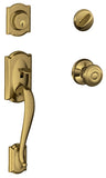 Schlage F Series F60VCAMXGEO609 Handleset, 1 Grade, Keyed Key, Brass, Antique Brass, 2-3/8 to 2-3/4 in Backset