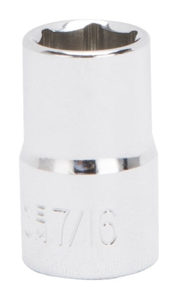 Vulcan MT6493662 Drive Socket, SAE Measuring, 3-8 in Drive, 6-Point, 7-16 in Socket, Chrome Vanadium Steel