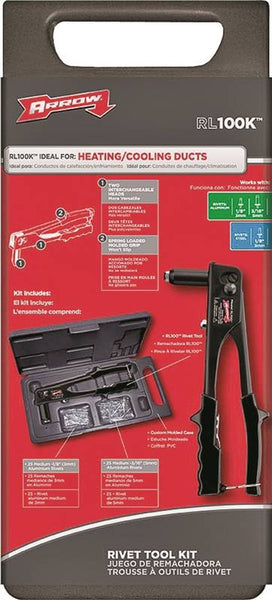 Arrow RL100K Rivet Tool Kit, 1/8, 3/16 in Rivet, Non-Slip Grip Handle, Steel