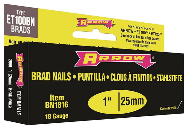 Arrow BN1816BCS Brad Nail, 1 in L, Steel, Plain, Smooth Shank