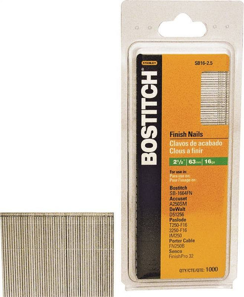 Bostitch SB16-250 Finish Nail, 2-1/2 in L, 16 Gauge, Steel, Coated, Smooth Shank