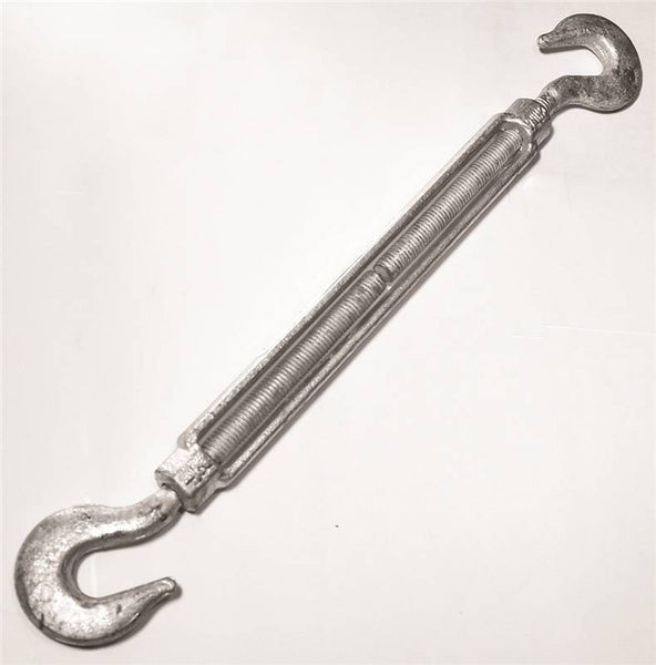 BARON 17-1/2X12 Turnbuckle, 1500 lb Working Load, 1/2 in Thread, Hook, Hook, 12 in L Take-Up, Galvanized Steel