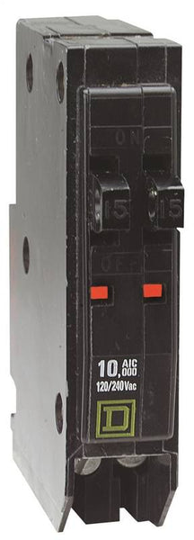 Square D QO QOT1515CP Circuit Breaker, Mini, Tandem, 15 A, 1 -Pole, 120/240 V, Plug Mounting, Black